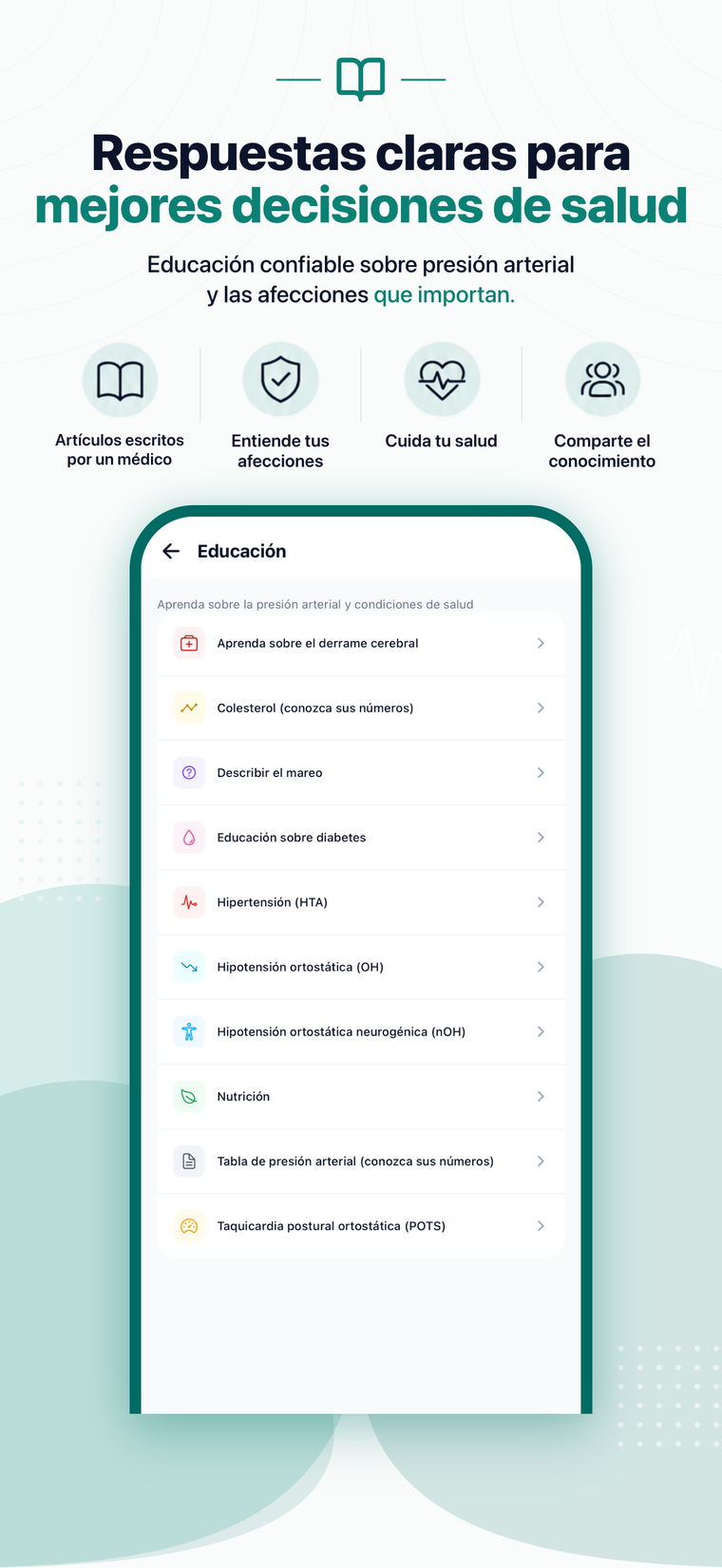 Biblioteca de Educación en la app con artículos de salud redactados por médicos