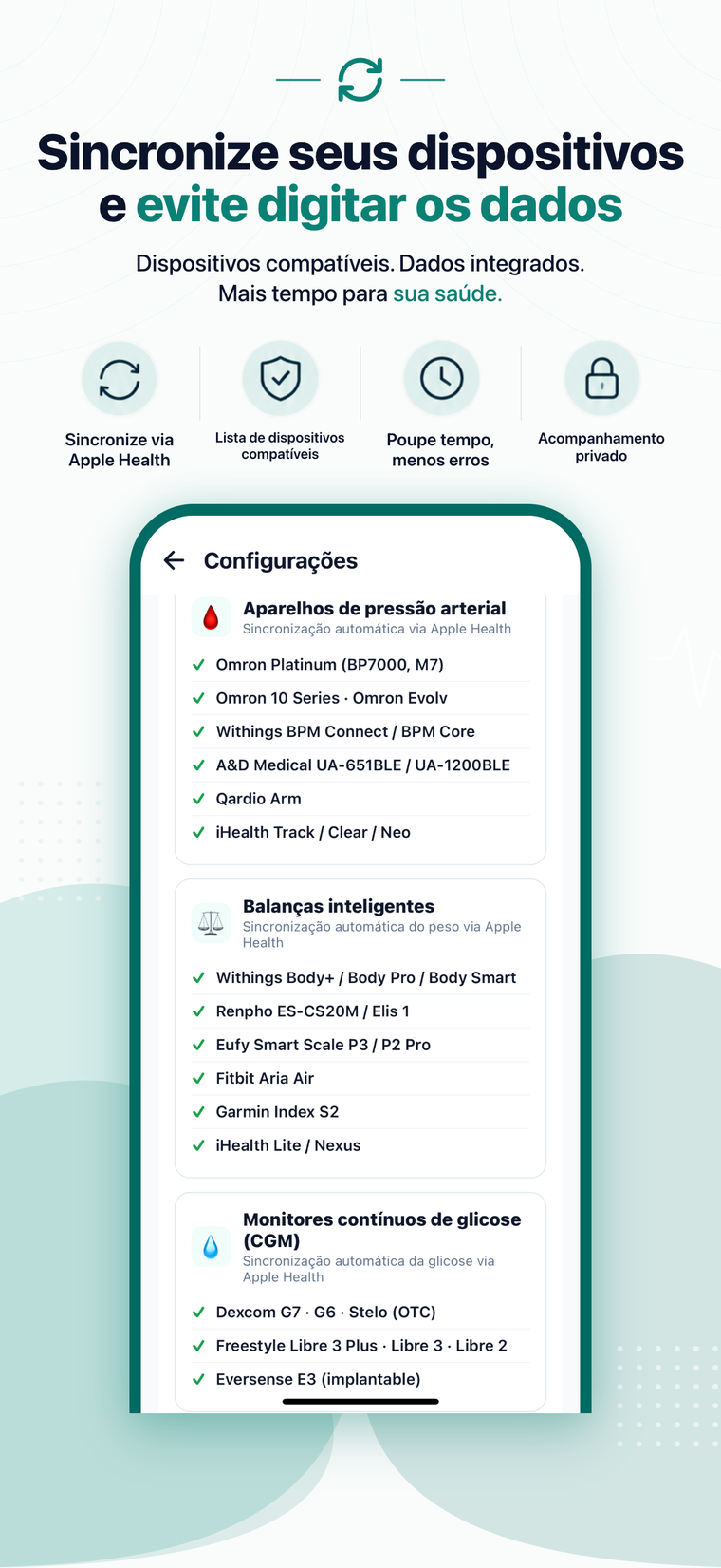Tela de sincronização automática de dispositivos