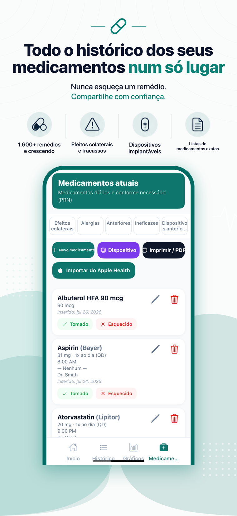 Tela da lista de medicamentos